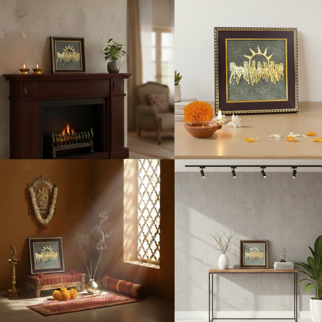 7 Horses on Raw Pyrite Frame for Vastu And Prosperity