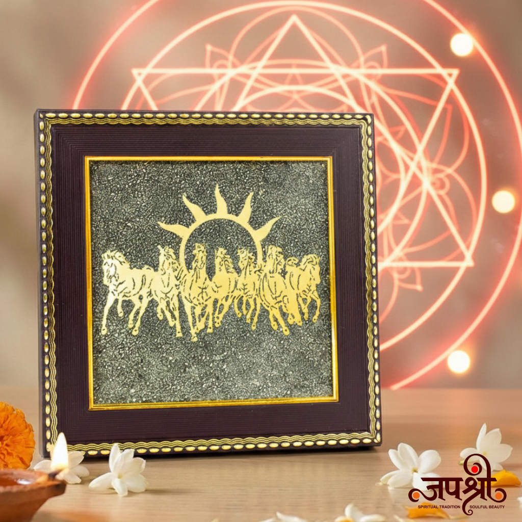 7 Horses on Raw Pyrite Frame for Vastu And Prosperity