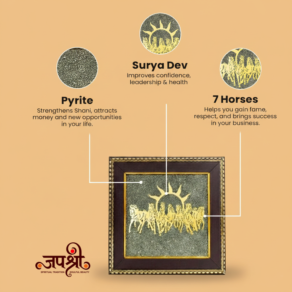 7 Horses on Raw Pyrite Frame for Vastu And Prosperity