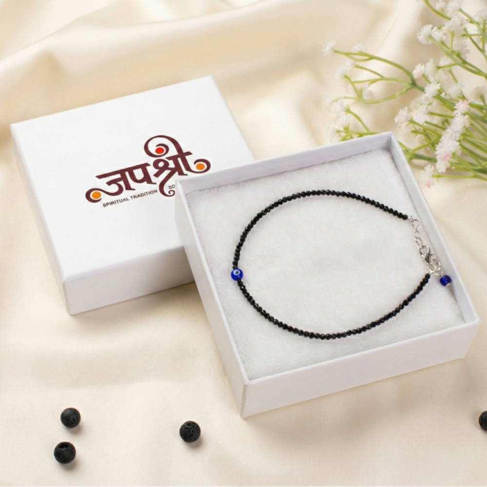 Black Tourmaline Anklet with Evil Eye Charm
