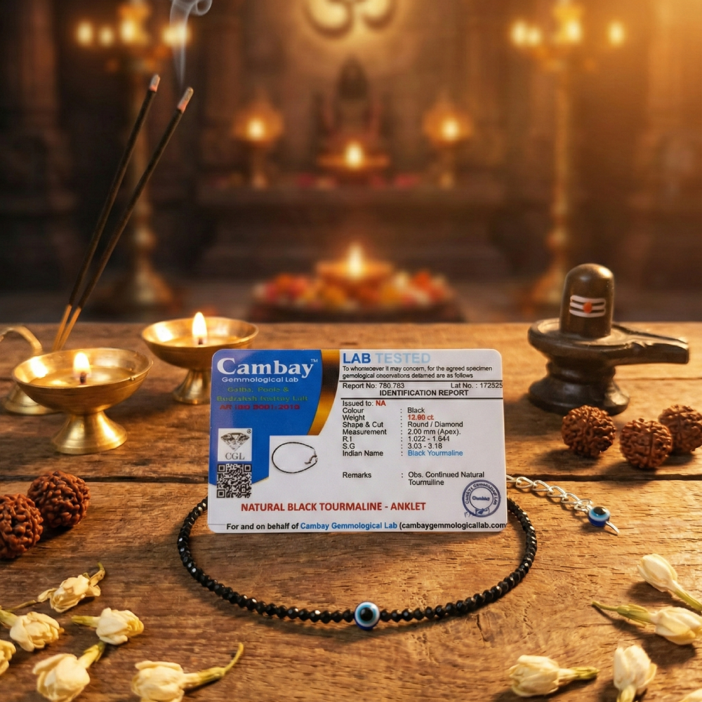 Black Tourmaline Anklet with Evil Eye Charm