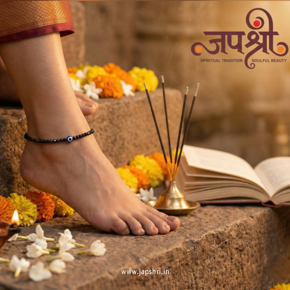 Black Tourmaline Anklet with Evil Eye Charm