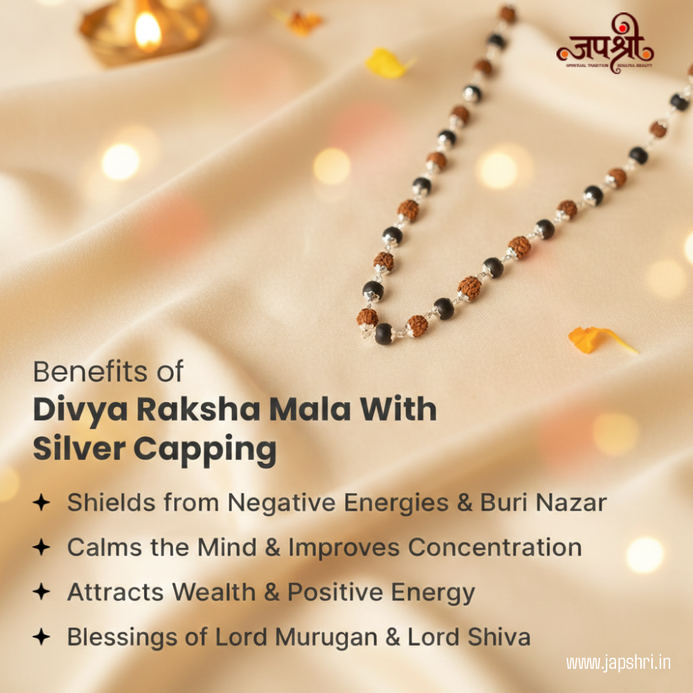 Divya Raksha Rudraksha & Karungali Mala with Silver Capping