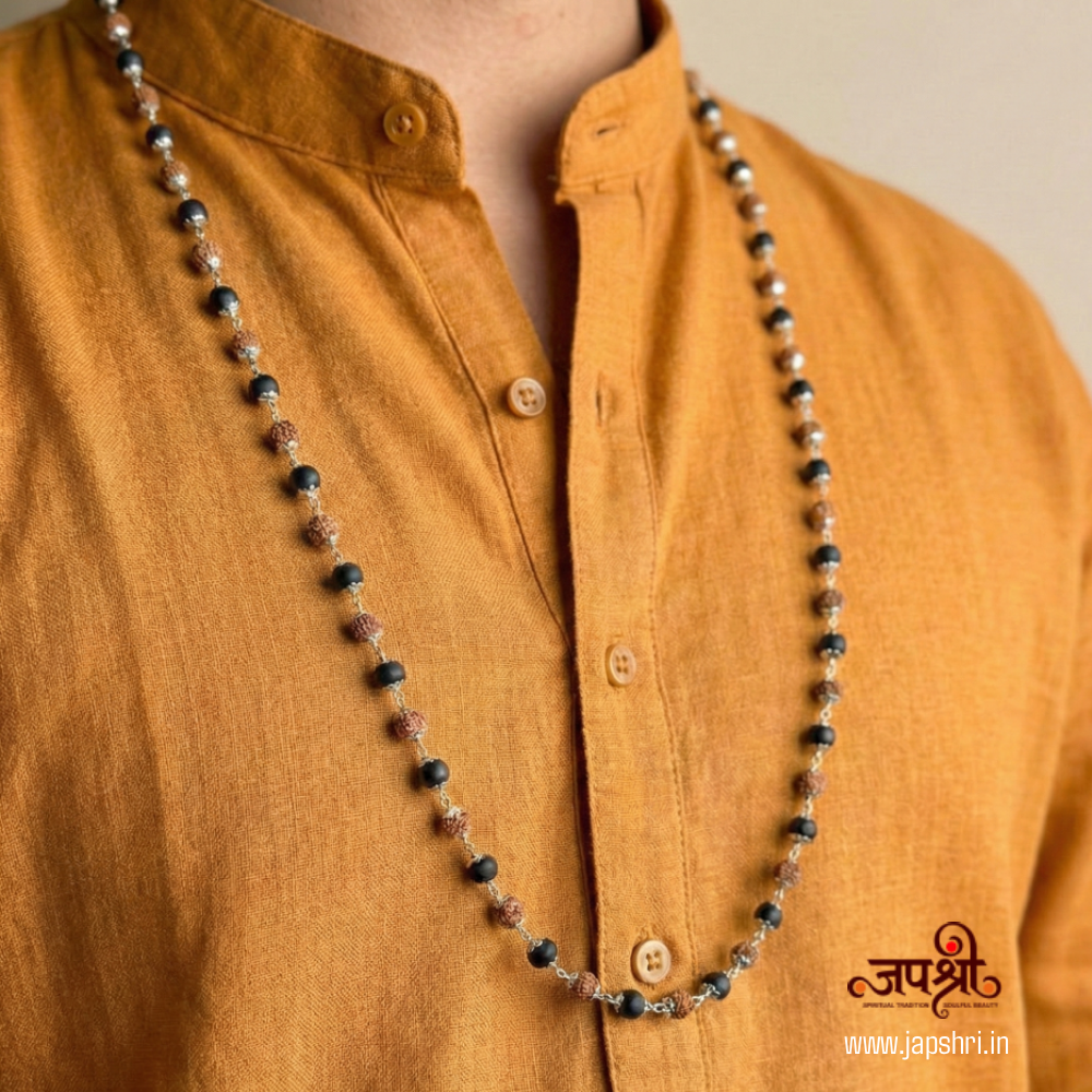 Divya Raksha Rudraksha & Karungali Mala with Silver Capping