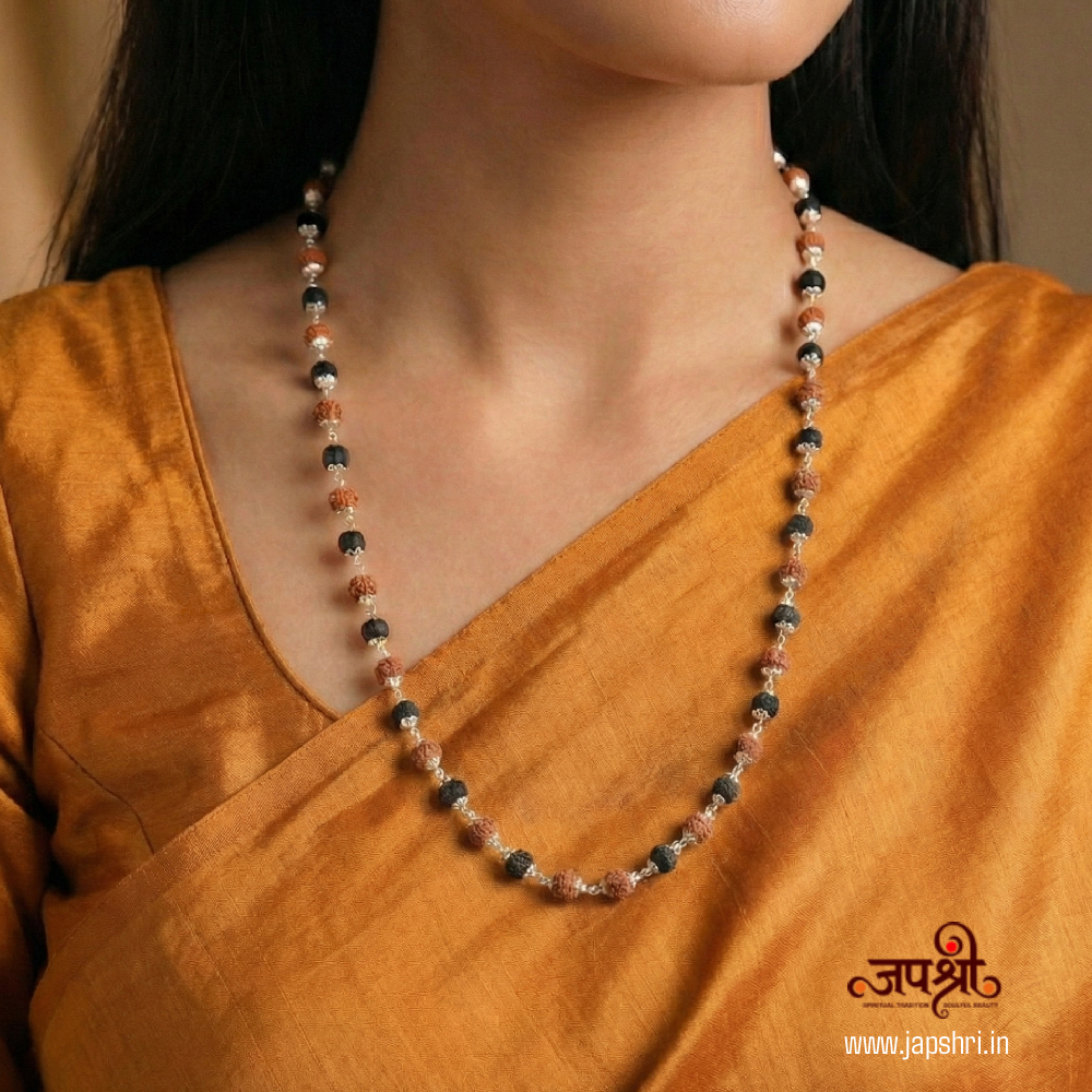 Divya Raksha Rudraksha & Karungali Mala with Silver Capping