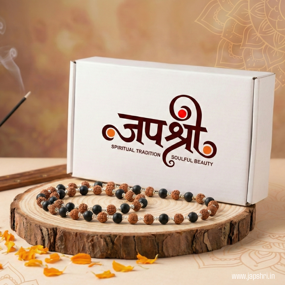 Divya Raksha Rudraksha & Karungali Mala with Silver Capping