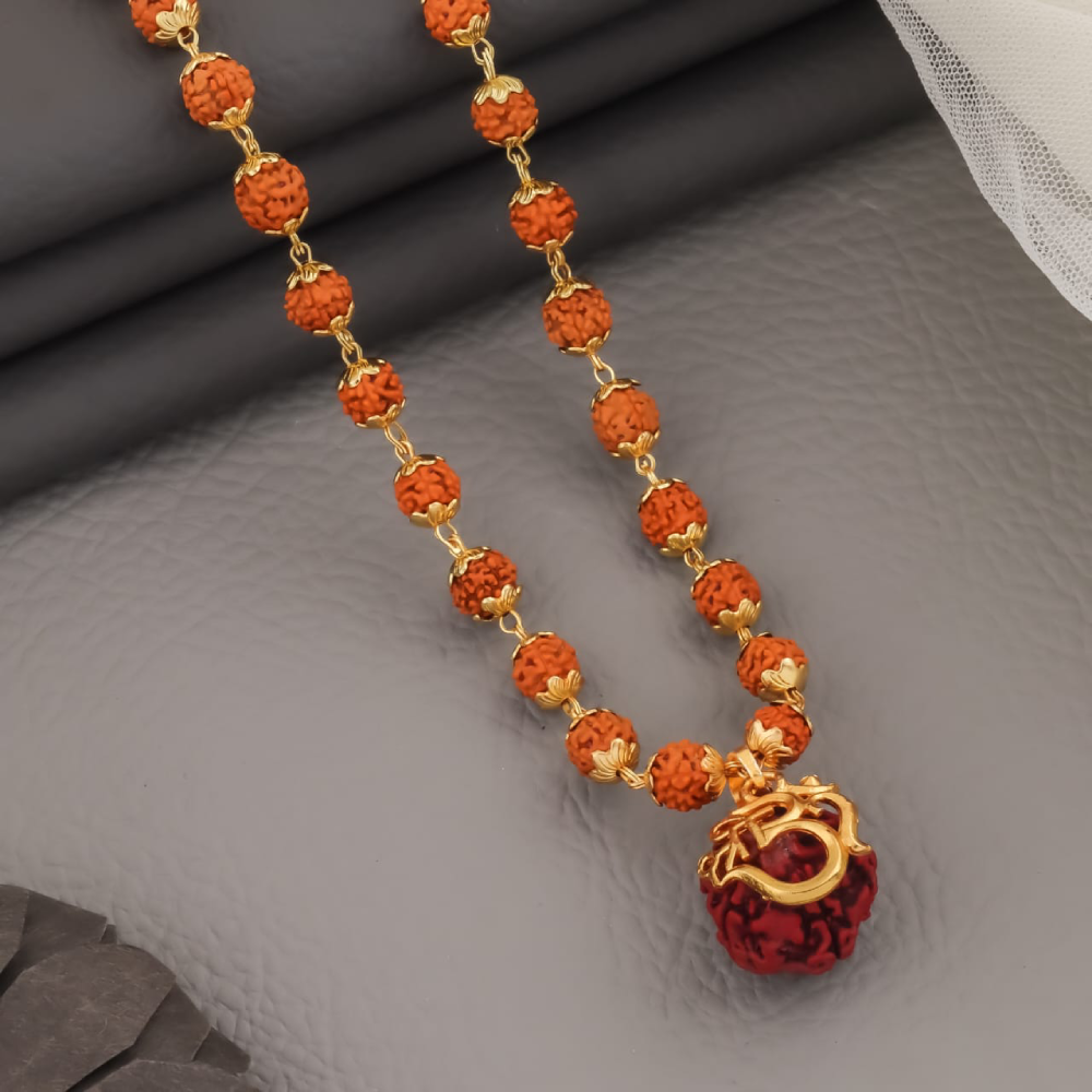 Gold Plated Rudraksha Mala with Stylist Om Pendant