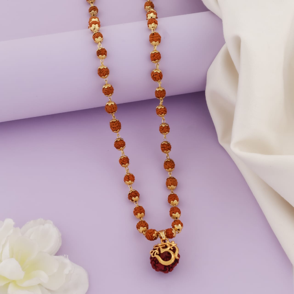 Gold Plated Rudraksha Mala with Stylist Om Pendant