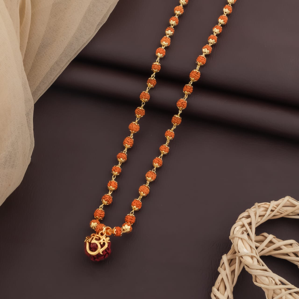 Gold Plated Rudraksha Mala with Stylist Om Pendant