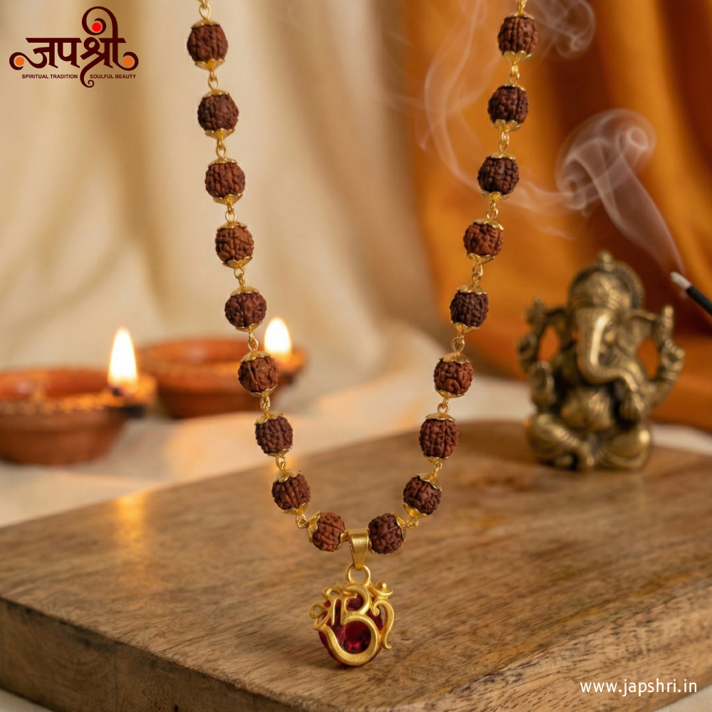 Gold Plated Rudraksha Mala with Stylist Om Pendant