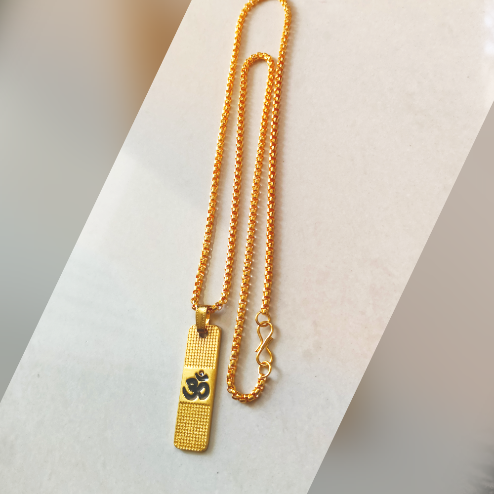 Premium Gold Plated "Om" Engraved Locket with Classic Box Chain