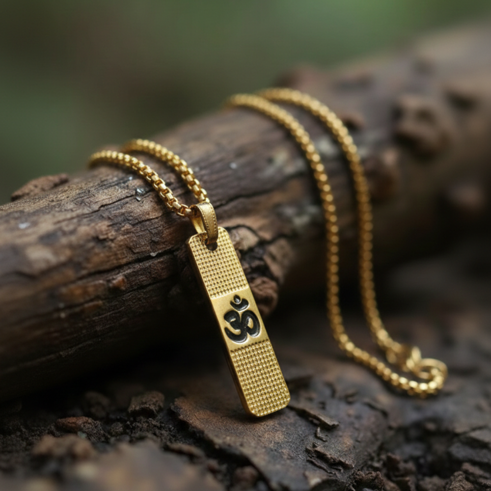 Premium Gold Plated "Om" Engraved Locket with Classic Box Chain