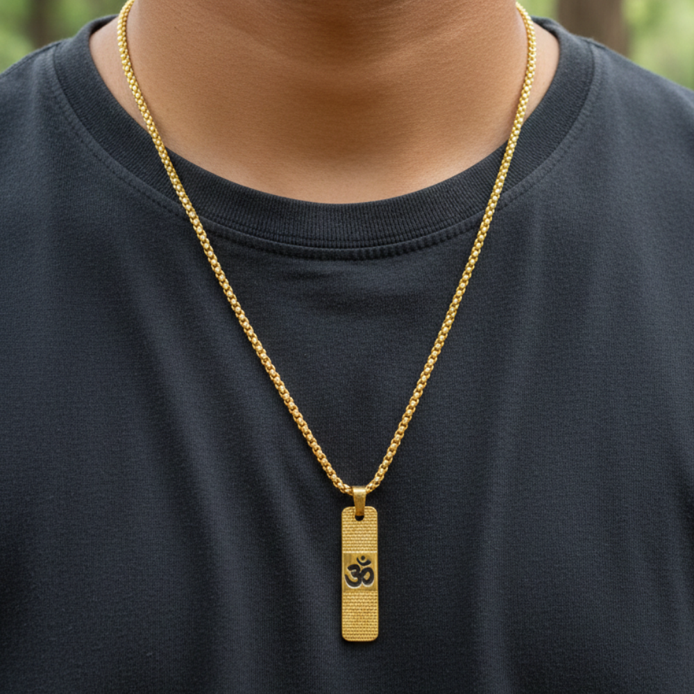 Premium Gold Plated "Om" Engraved Locket with Classic Box Chain