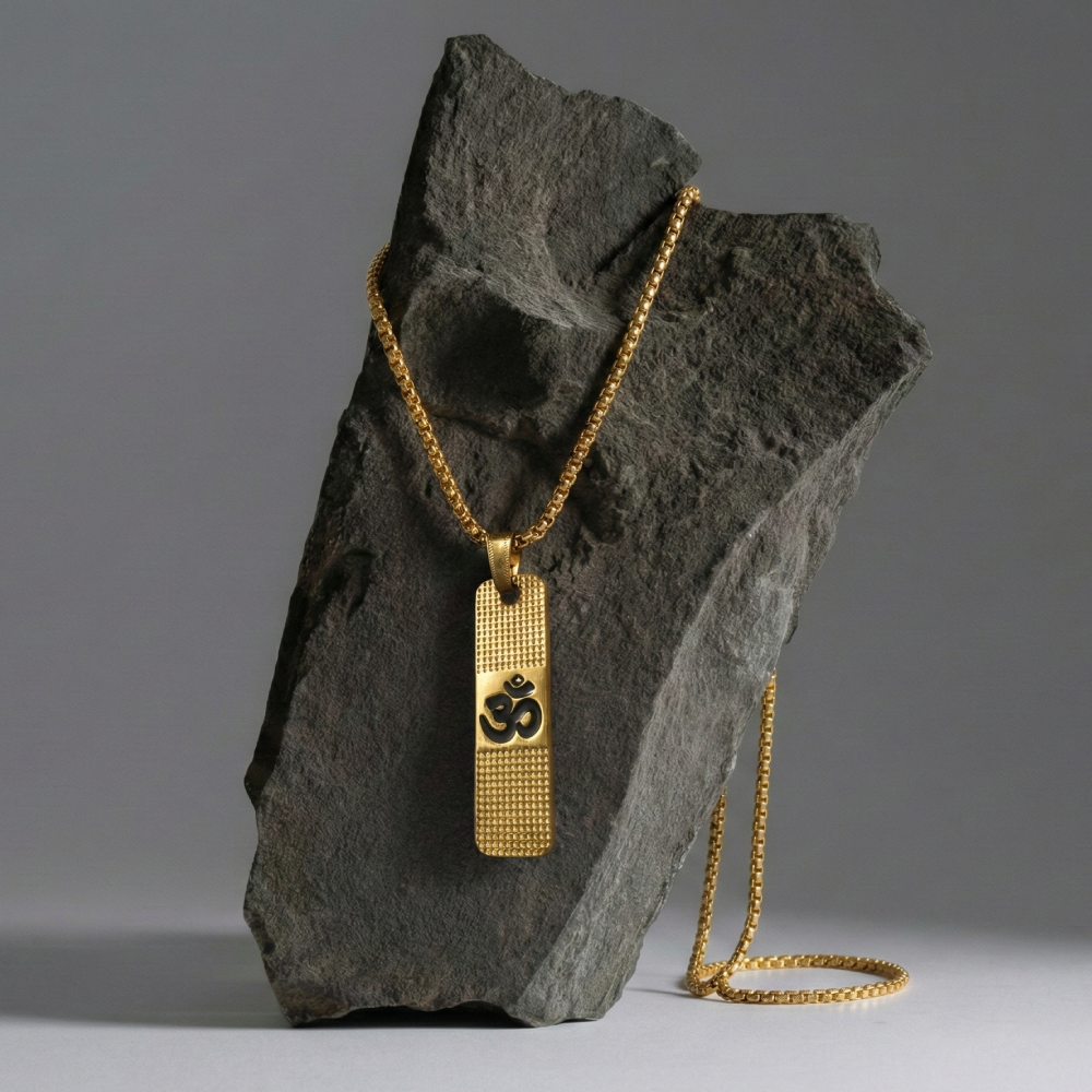 Premium Gold Plated "Om" Engraved Locket with Classic Box Chain
