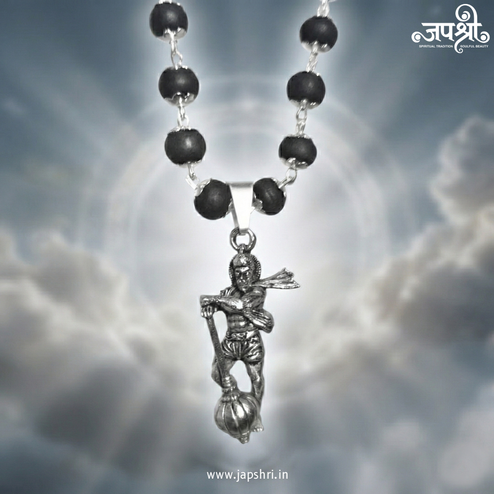 Divine Hanuman Ji Pendant with Black karungali Bead Mala