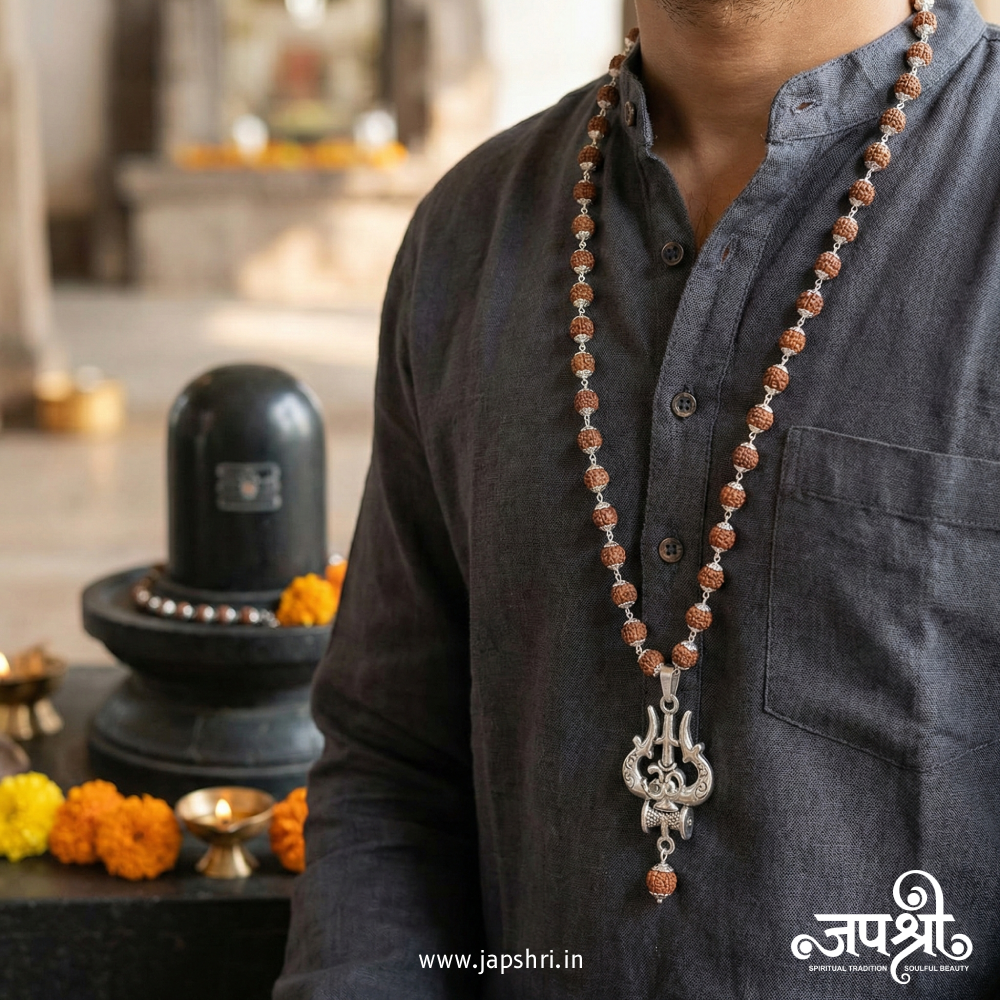 Mahadev Trishul Pendant with Panchmukhi Rudraksh Mala