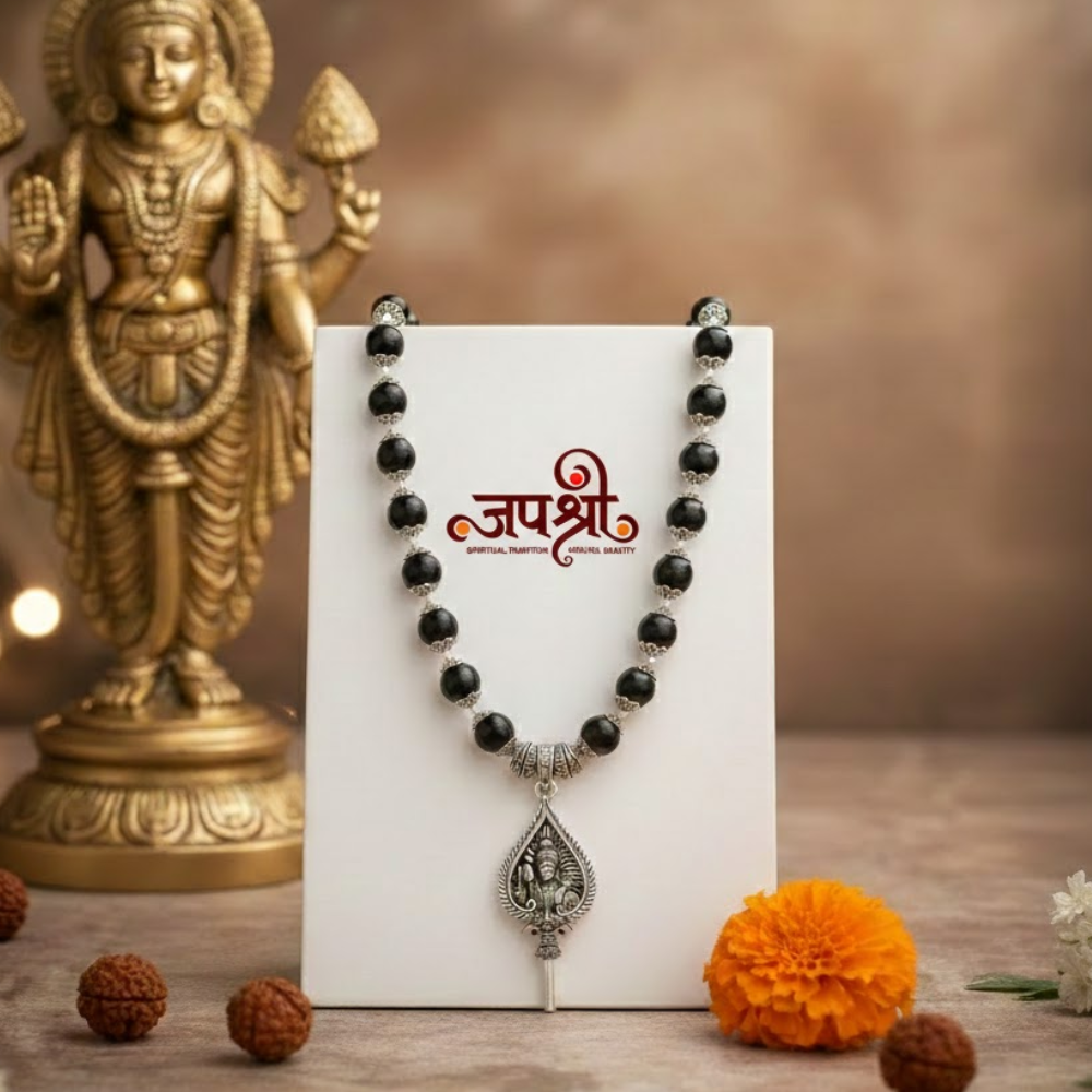 Original Karungali Mala (8mm) with Silver-Plated Murugan Vel Locket,