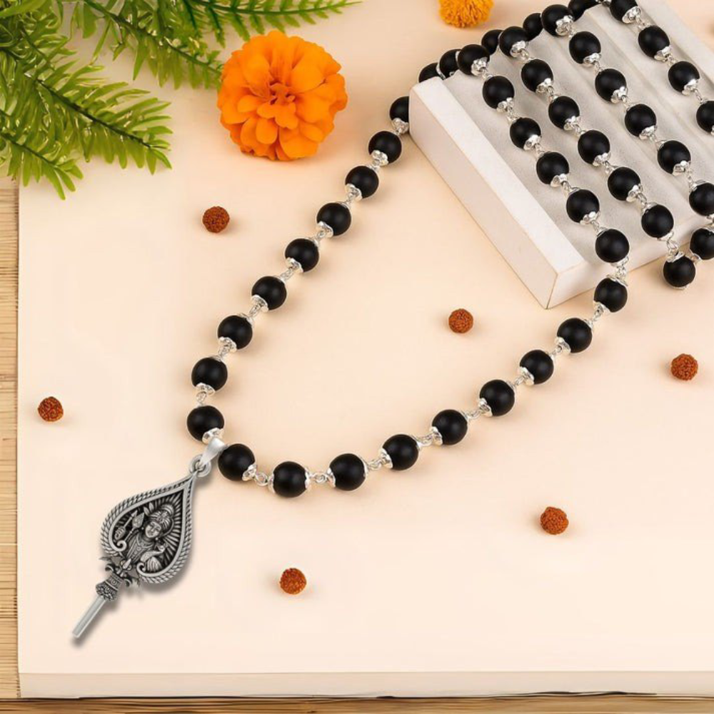 Original Karungali Mala (8mm) with Silver-Plated Murugan Vel Locket,