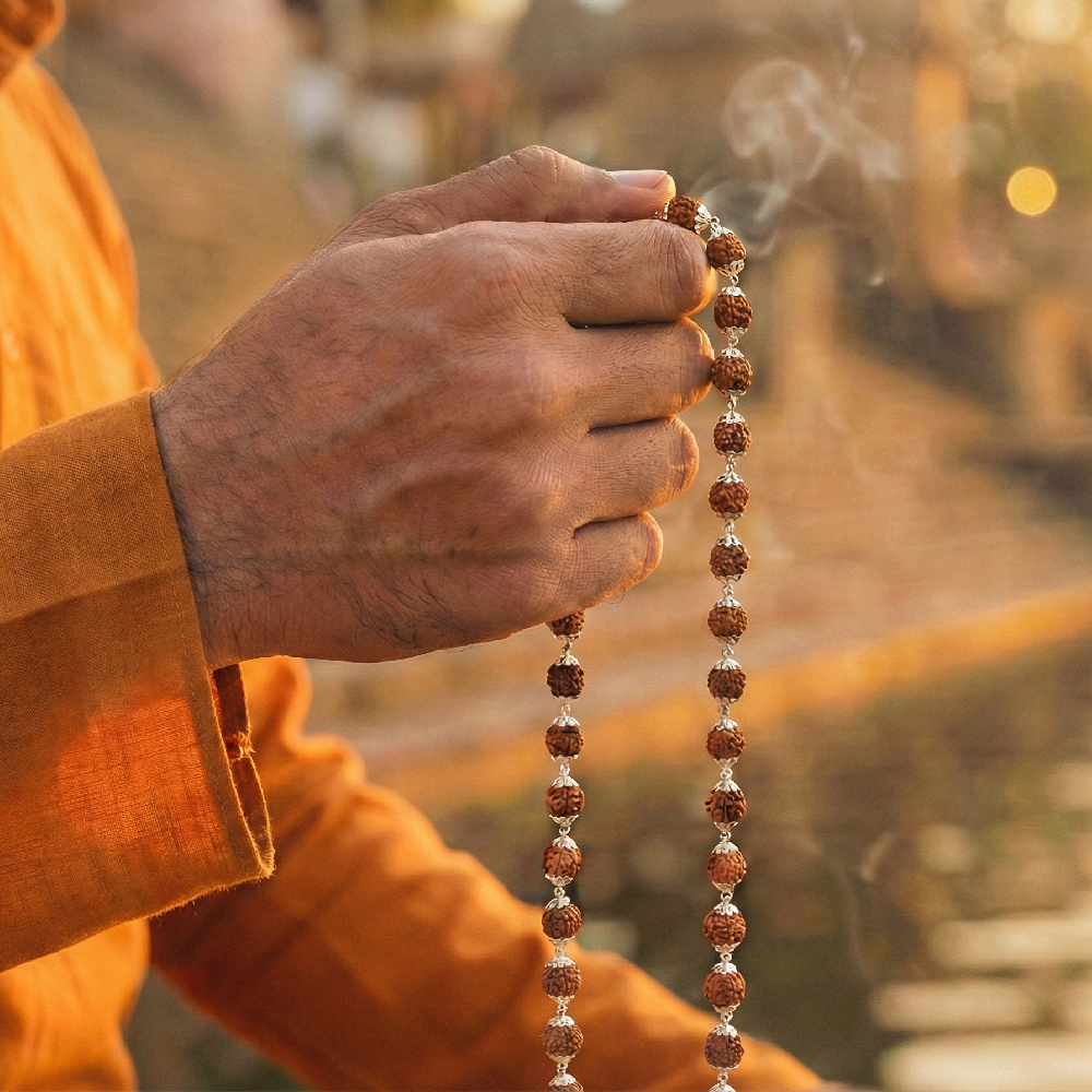 Premium Rudraksha Mala with Silver Caps