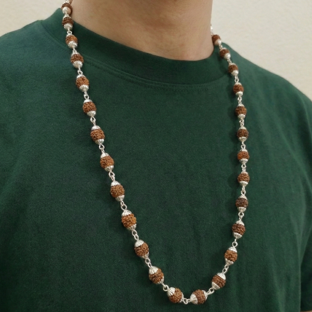 Premium Rudraksha Mala with Silver Caps