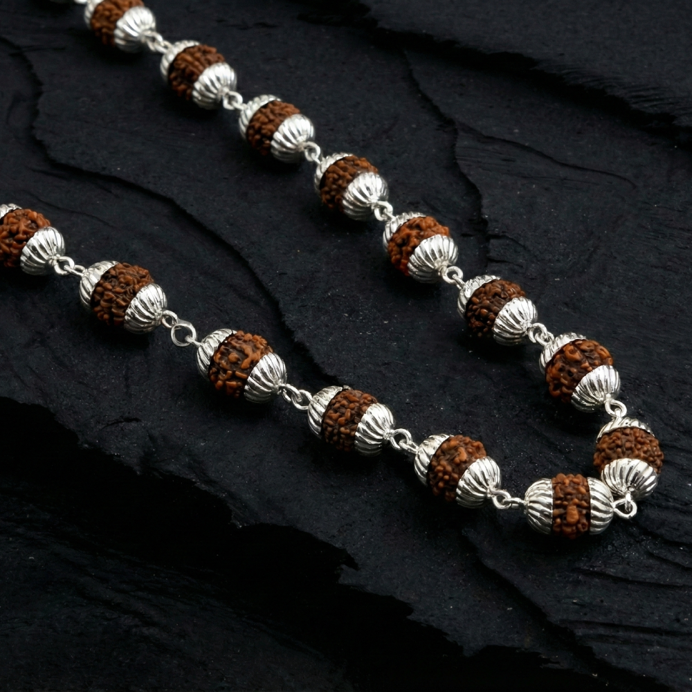 Premium Rudraksha Mala with Silver Caps