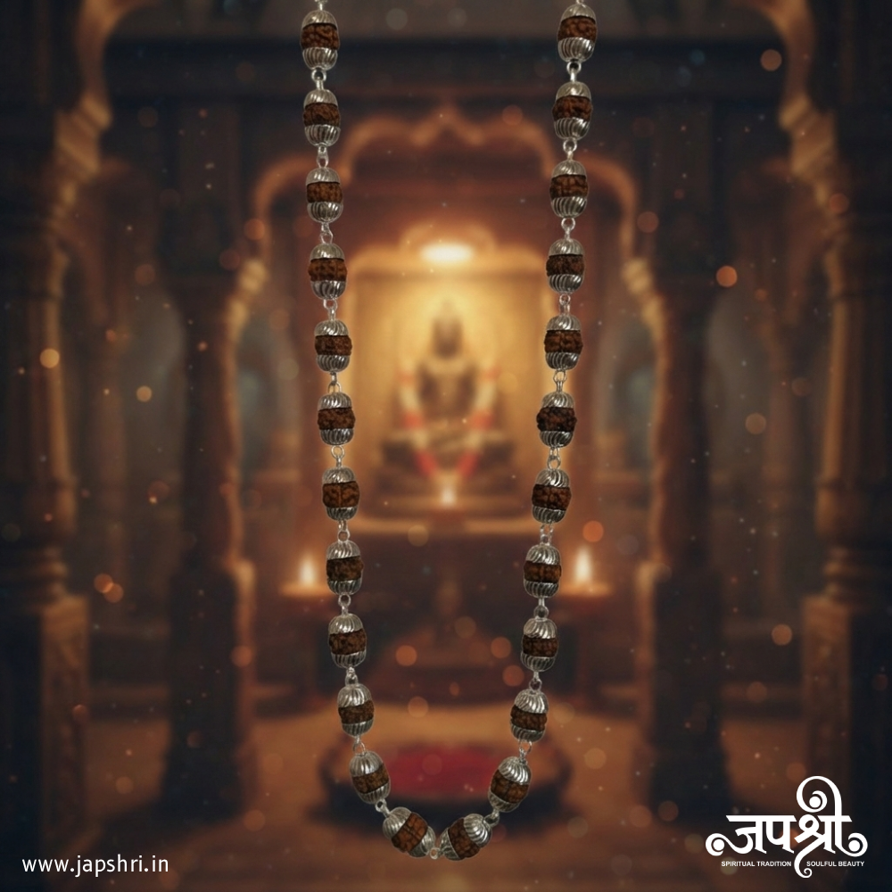 Premium Rudraksha Mala with Silver Caps