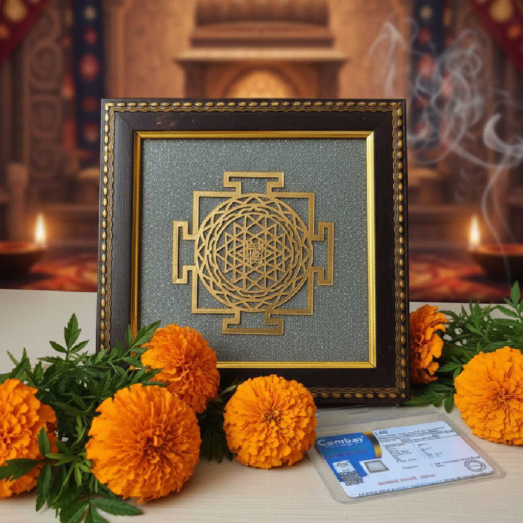 Shree Yantra on Raw Pyrite Frame