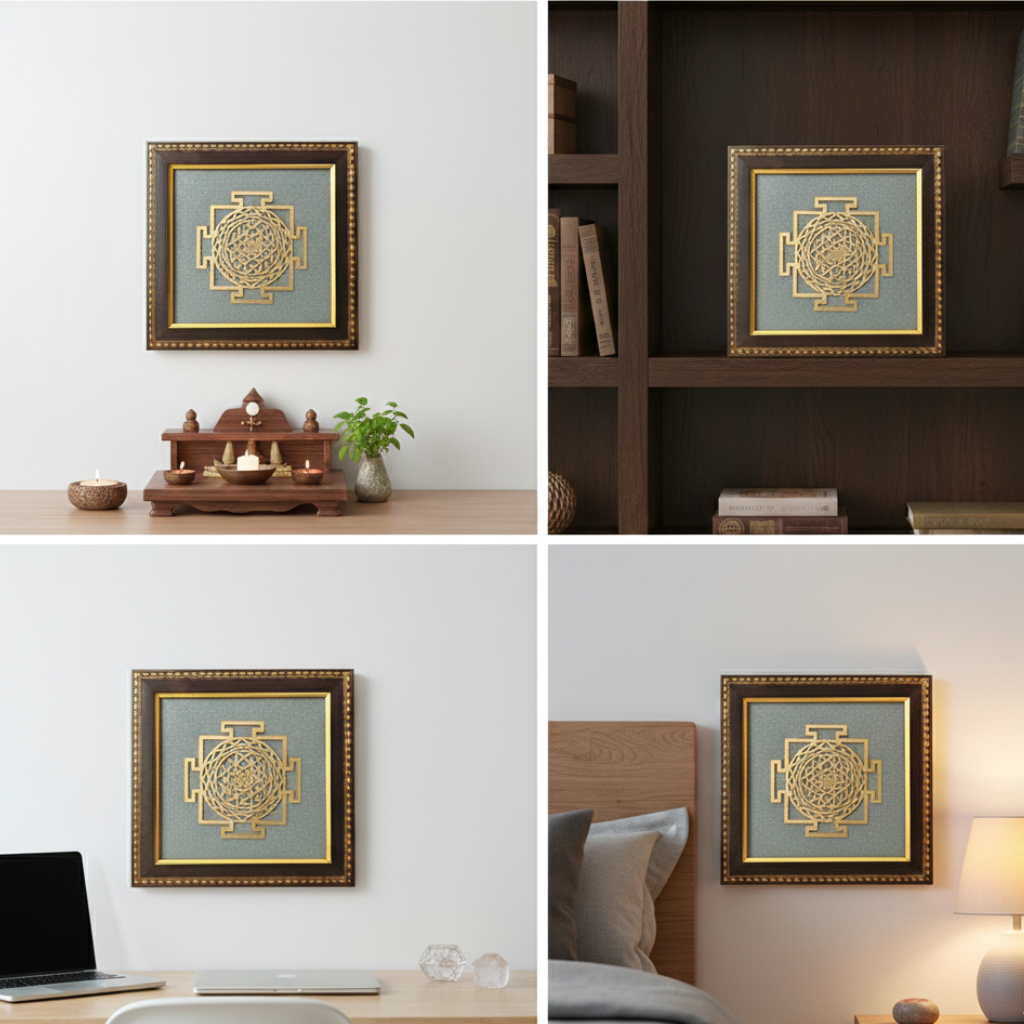 Shree Yantra on Raw Pyrite Frame