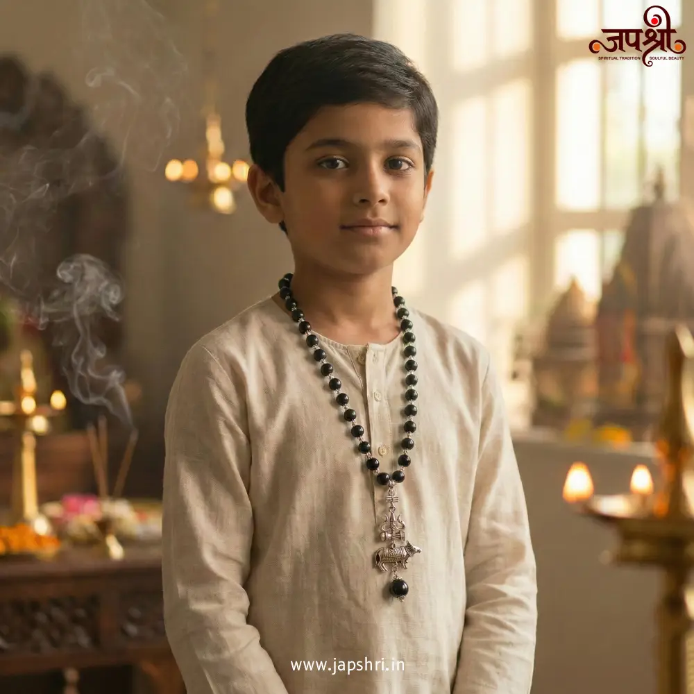 Antique Silver Plated Mahadev Mala with Trishul, Damru And Nandi Pendant