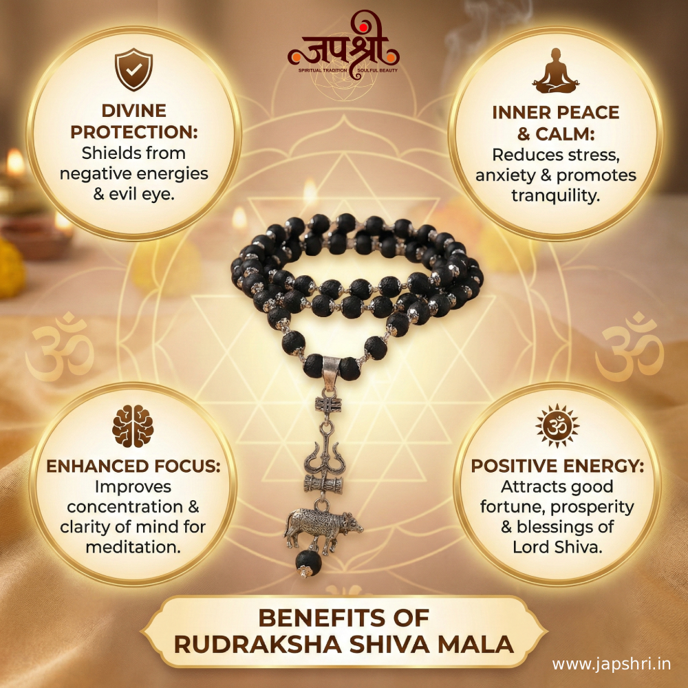 Antique Silver Plated Mahadev Mala with Trishul, Damru And Nandi Pendant